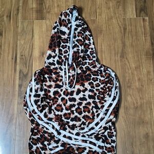 Leopard Print Hoodie with White Stripes